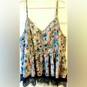 Shein Curve Pink Blue White Floral Black Shabby Lace Chemise Camisole Top Sz 4XL